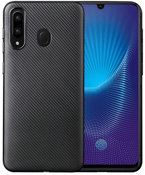 Накладка для Samsung Galaxy A30, под карбон, чёрный