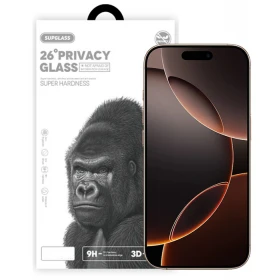 Защитное стекло SupGlass для iPhone 16 Pro Max Tempered Glass Super Hardness 3D XC-12 (Privacy), Чёрное