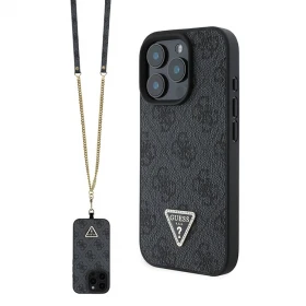 Накладка Guess для iPhone 16 Pro Max Crossbody PU 4G Triangle Diamond logo Hard + Universal Strap Black (GUHCP16XP4TDSCPK), Black