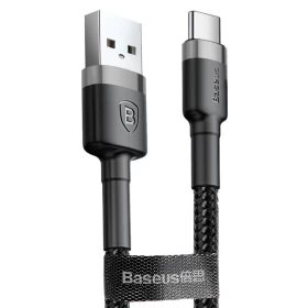 Кабель Baseus Cafule Cable USB For Type-C QC3.0 3A 1m, Серо-чёрный (CATKLF-BG1)
