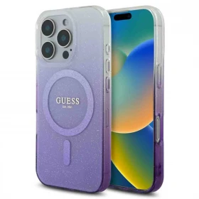 Накладка Guess для iPhone 16 Pro Max PC/TPU Glitter Hard Gradient Purple (MagSafe), Purple (GUHMP16XHGRCELU)