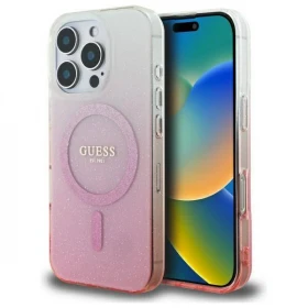 Накладка Guess для iPhone 16 Pro Max PC/TPU Glitter Hard Gradient (MagSafe), Pink (GUHMP16XHGRCELP)