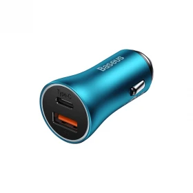 Автомобильное зарядное устройство Baseus Golden Contactor Max Dual Fast Charger U+C 60W, Blue (CGJM000103)