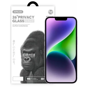 Защитное стекло SupGlass для iPhone 16e/14/13 Pro/13 Tempered Glass Super Hardness 3D XC-12 (Privacy), Чёрное