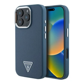Накладка Guess для iPhone 16 Pro Max PU Grained leather Triangle metal logo Hard (MagSafe), Blue (GUHMP16XPGTSPSB)