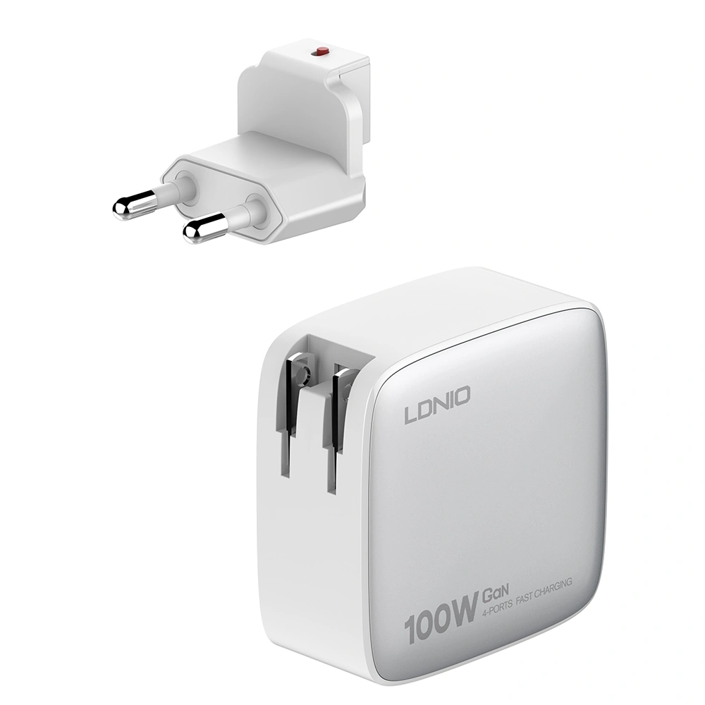 Сетевое зарядное устройство LDNIO Q408 100W GaN Supper Fast Charger, US/UK/EU Plug, 1xUSB-A + 3xUSB-C, Белое. Фото 3