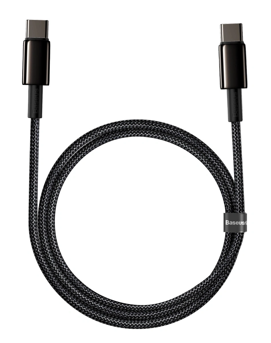 Кабель Baseus Tungsten Gold Fast Charging Data Cable Type-C to Type-C 100W 2m, Чёрный (CATWJ-A01). Фото 2
