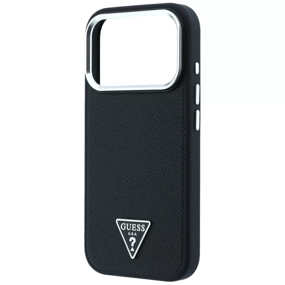 Накладка Guess для iPhone 18 Pro Max / 17 Pro Max PU Grained Triangle Metal logo &Cam Hard (MagSafe), Black (GUHMP18XPGSMTLSK). Фото 5
