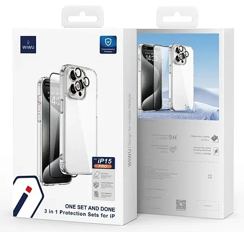 Защитный комплект Wiwu для iPhone 15 Pro 3 в 1, Wi-iP001. Фото 4