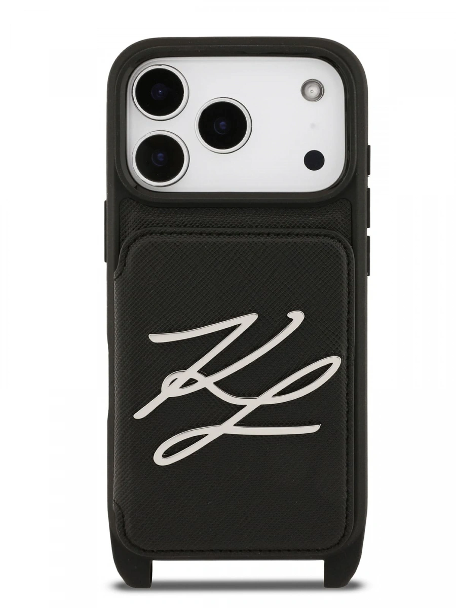 Накладка Lagerfeld для iPhone 17 Pro Max Crossbody cardslot PU Saffiano Autograph Hard, Чёрная (KLHCP17XSAKLCK). Фото 3