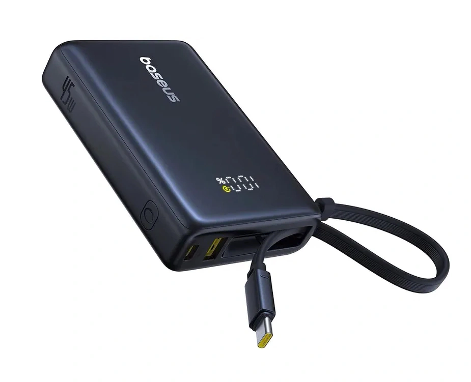 Внешний аккумулятор Baseus PicoGo Digital Display Power Bank With Built-in USB-C Cable 10000mAh 45W, Чёрный (P10076803123-00). Фото 4