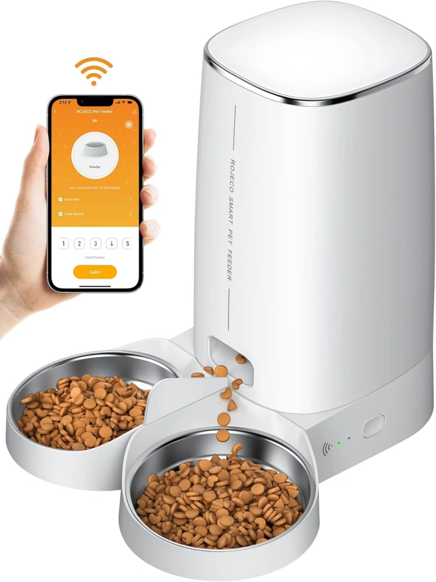 Умная кормушка для животных XiaoMi Rojeco 4L Automatic Pet Feeder WIFI Version Double Bowl, Белая (RJJSS0WIFI-4L). Фото 4