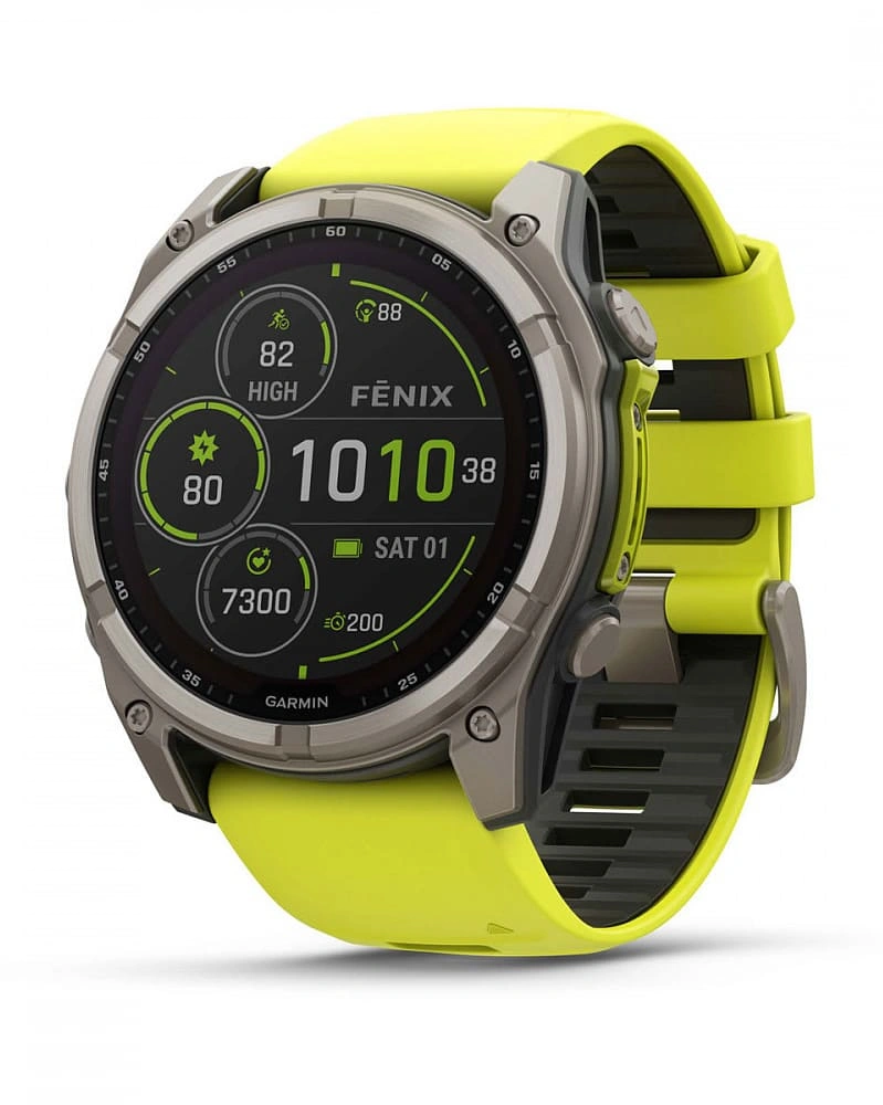 Умные часы Garmin Fenix 8 51mm, Solar, Sapphire, Titanium with Amp Yellow/Graphite Silicone Band. Фото 1