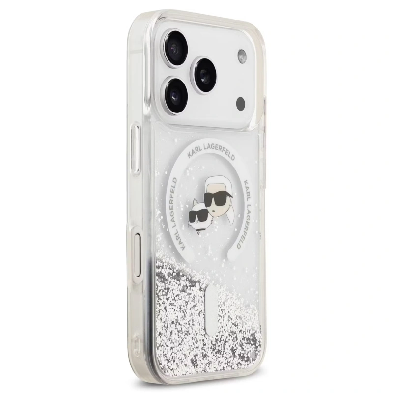 Накладка Lagerfeld для iPhone 17 Pro Max Liquid Glitter NFT Karl & Choup Heads Hard (MagSafe), Прозрачная (KLHMP17XLGKCSGH). Фото 2