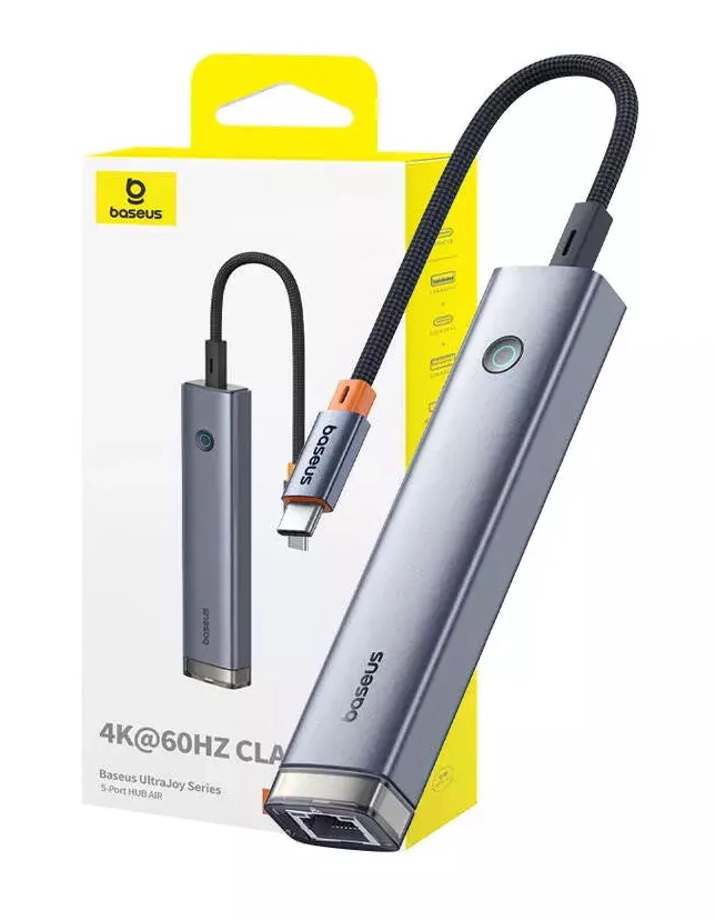 Хаб Baseus UltraJoy Series 5-Port HUB AIR (Type-C to HDMI4K@60Hz*1 + USB 3.0*2 + PD*1 + RJ45*1), (B00052801811-03). Фото 4