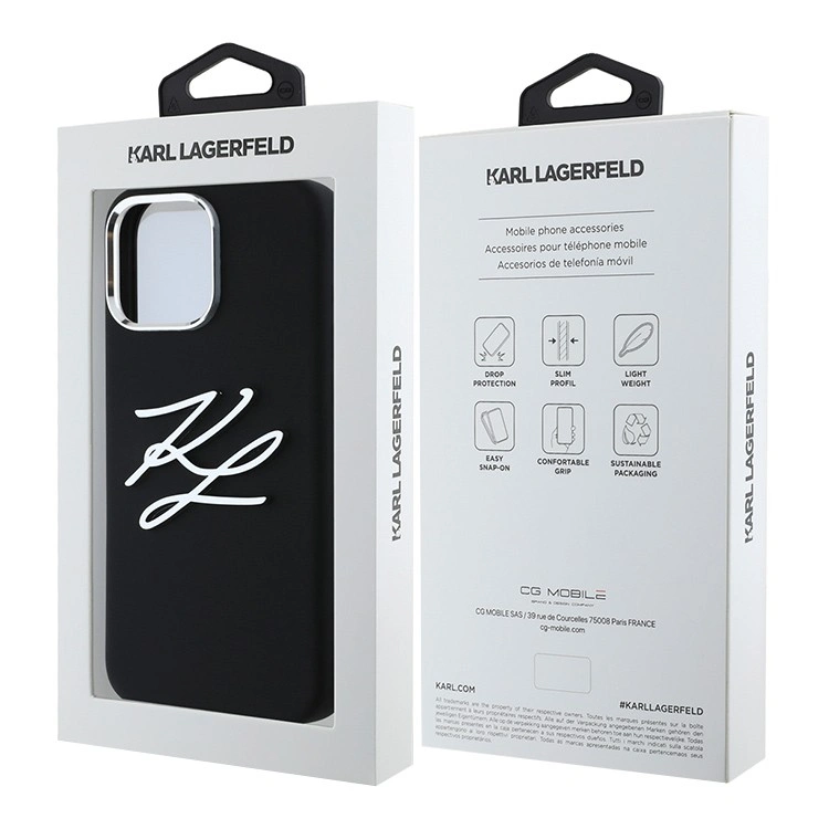 Накладка Lagerfeld для iPhone 16 Pro Max Liquid Silicone Metal Logo Initials Hard, Black (KLHCP16XSMCKLMCLK). Фото 6