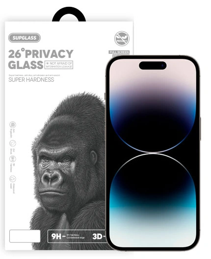 Защитное стекло SupGlass 3D XC-12 для iPhone 14 Pro (Анти-шпион), Чёрное. Фото 1