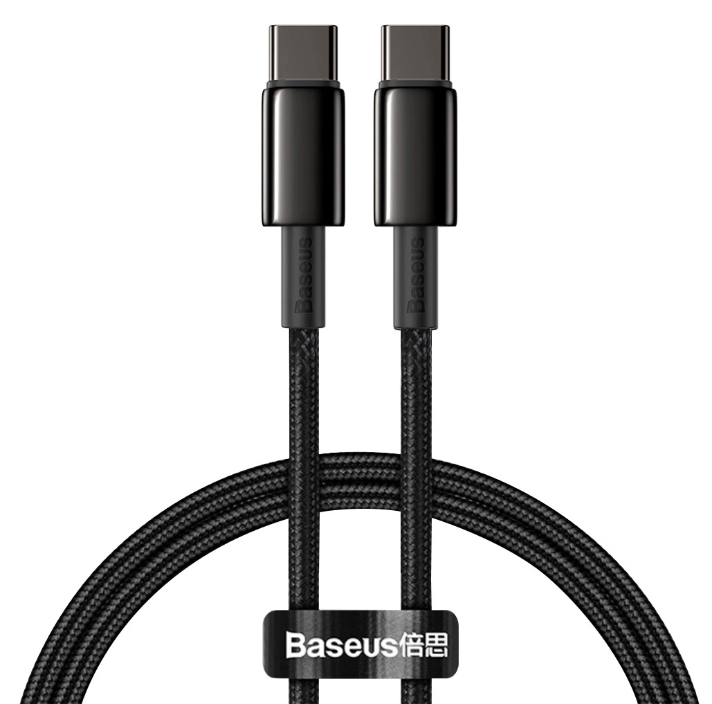 Кабель Baseus Tungsten Gold Fast Charging Data Cable Type-C to Type-C 100W 2m, Чёрный (CATWJ-A01). Фото 1