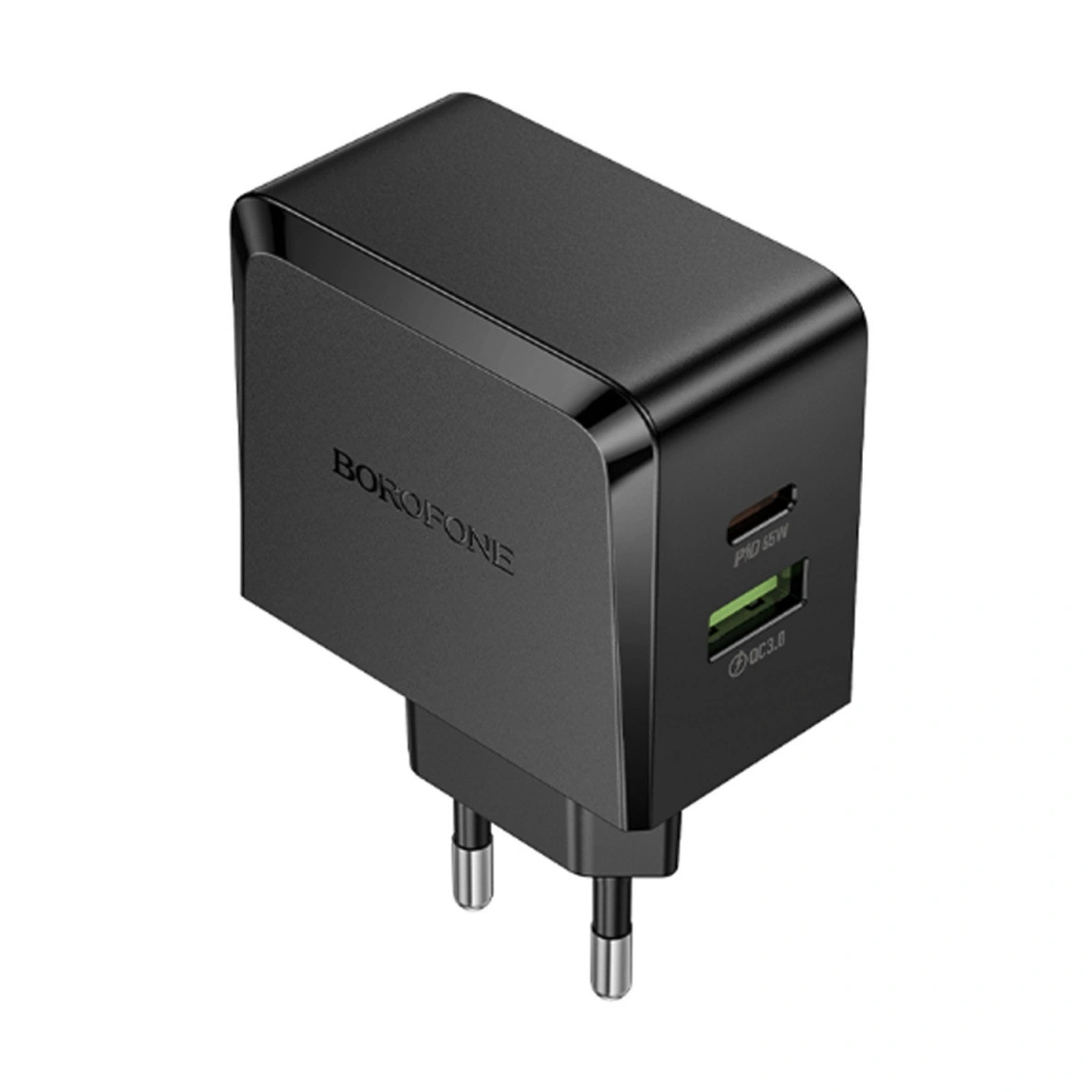 Сетевое зарядное устройство Borofone BAS63A PD65W+QC3.0 USB-C + USB-A, Black. Фото 1