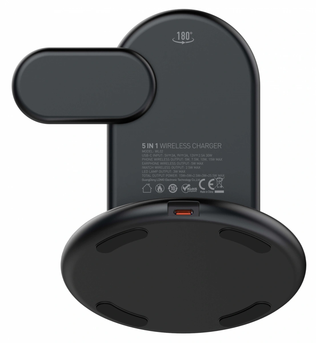 Беспроводное зарядное устройство LDNIO 5 IN 1 Desktop Wireless Charging Station 15W, Чёрное WL02. Фото 7