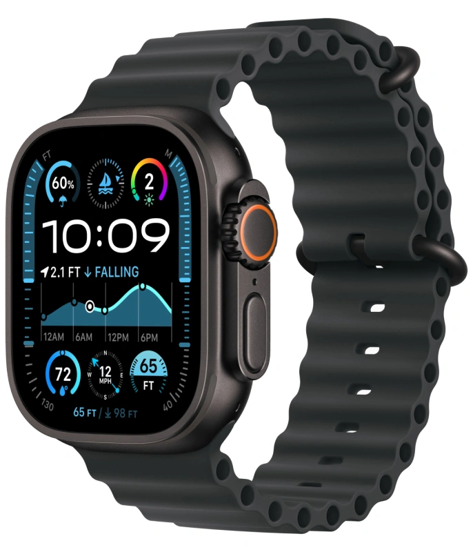 Apple Watch Ultra 2 (2024) GPS+Cellular 49mm, Black Titanium ремешок "Black Ocean Band" один размер 130-200 mm (MX4P3). Фото 1
