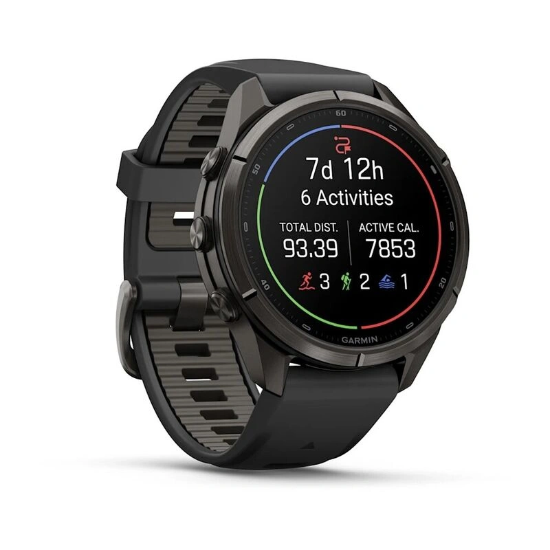 Умные часы Garmin Fenix 9 Pro 43MM, АMOLED, LTE, Carbon gray DLC titanium with black/pebble gray silicone band. Фото 3