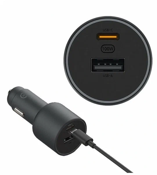 Автомобильное зарядное устройство XiaoMi Car Charger 1A1C 100W (CC07ZM) + Кабель USB-C-USB-C, Black. Фото 1