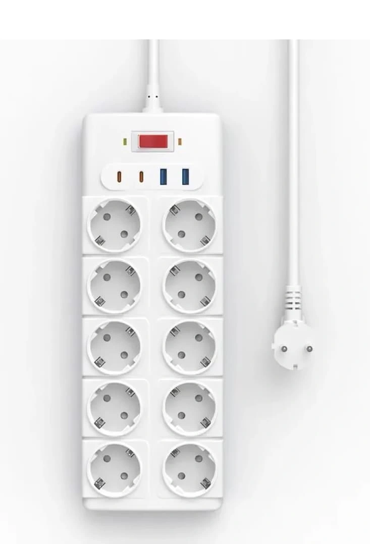Сетевой фильтр Wiwu 14 in1 PS1042 Power Strip 20W GaN (Wi-S008) EU, 2 USB, 2 Type-C, 10 розеток, Белый. Фото 2