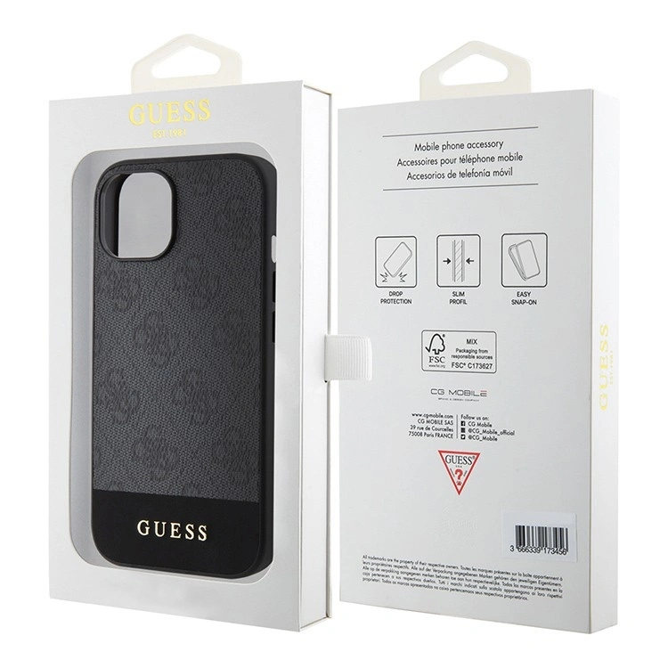 Накладка Guess для iPhone 15 PU 4G Bottom stripe Metal logo Hard (MagSafe), Black (GUHMP15SG4GLGR). Фото 5