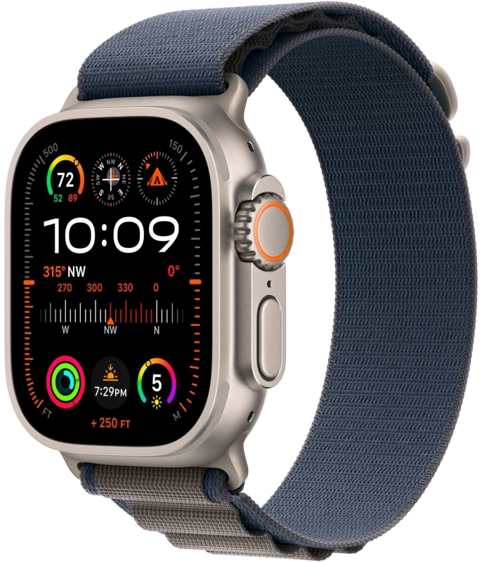 Apple Watch Ultra 2 GPS+Cellular 49mm, Titanium ремешок "Blue Alpine Loop", размер S 130-160 mm (MREK3). Фото 1