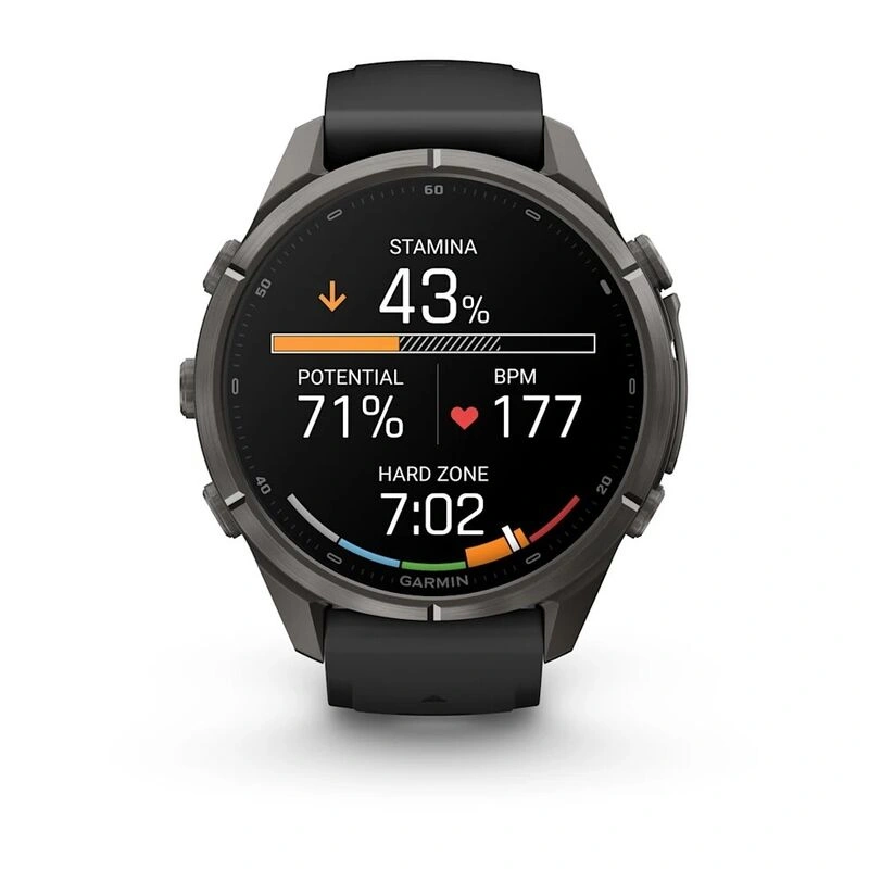 Умные часы Garmin Fenix 9 Pro 43MM, АMOLED, LTE, Carbon gray DLC titanium with black/pebble gray silicone band. Фото 4