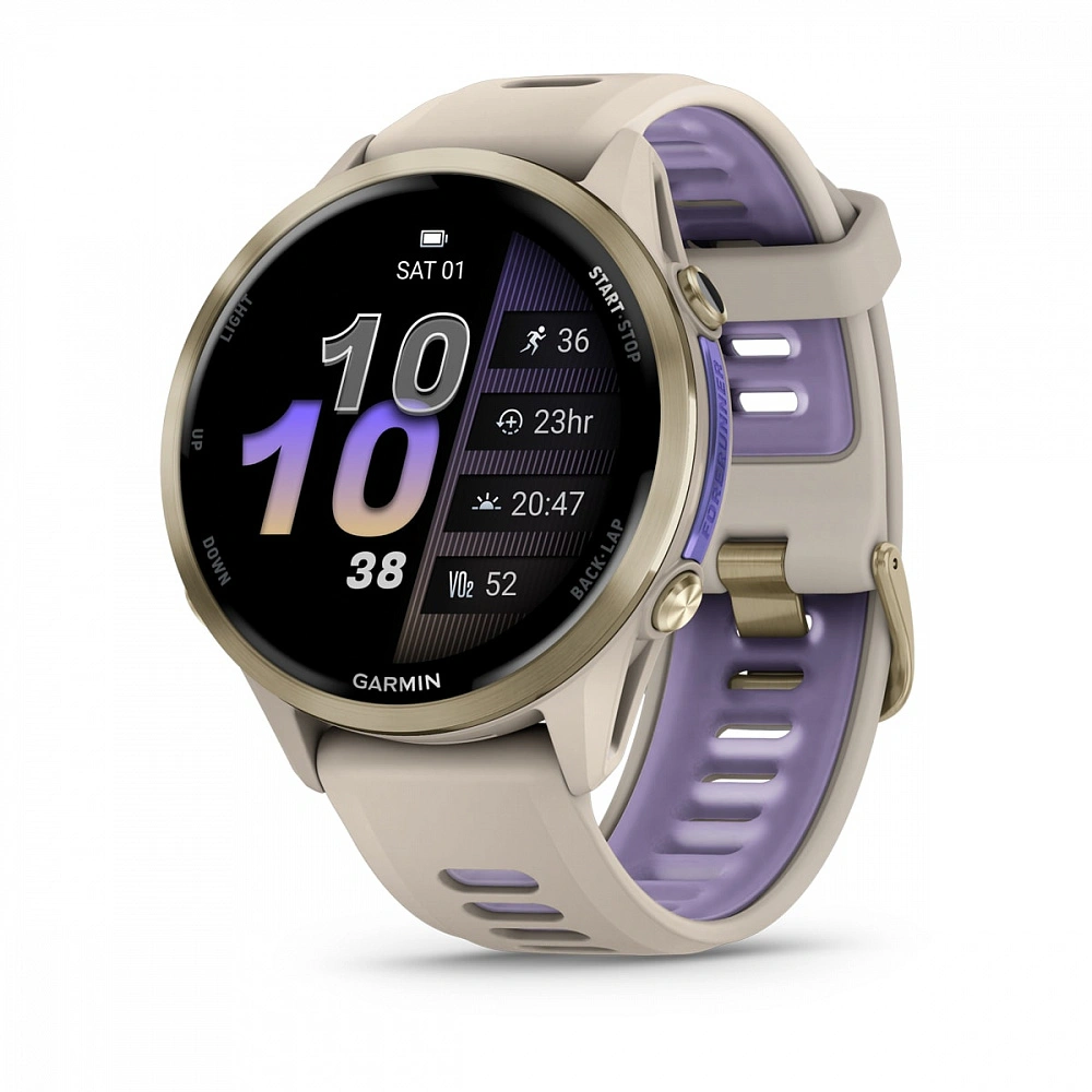 Умные часы Garmin Forerunner 970 Soft Gold Titanium, French Gray/Translucent Indigo Band (010-02969-62). Фото 1