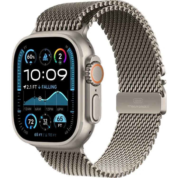 Apple Watch Ultra 2 (2024) GPS+Cellular 49mm, Natural Titanium, Titanium Milanese Loop "Natural", размер S 130-160mm (MX4M3). Фото 1