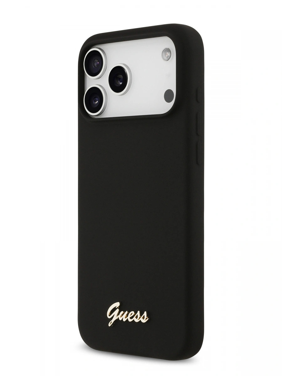 Накладка Guess для iPhone 17 Pro Liquid silicone Gold metal logo (MagSafe), Hard Black (GUHMP17LSMBSLK). Фото 2