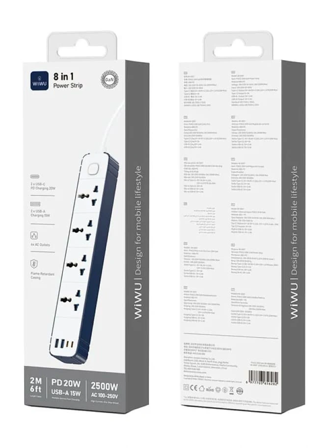 Сетевой фильтр Wiwu 8 in1 PS422 Power Strip 20W GaN (Wi-S007) EU, 2 USB, 2 Type-C, 4 розетки, Белый. Фото 4