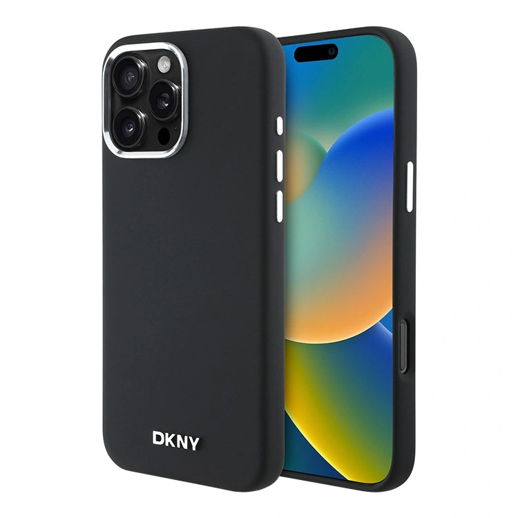 Накладка DKNY для iPhone 16 Pro Max Liquid Silicone Metal logo and Camera frame Hard (MagSafe), Black (DKHMP16XSMCHLK). Фото 1