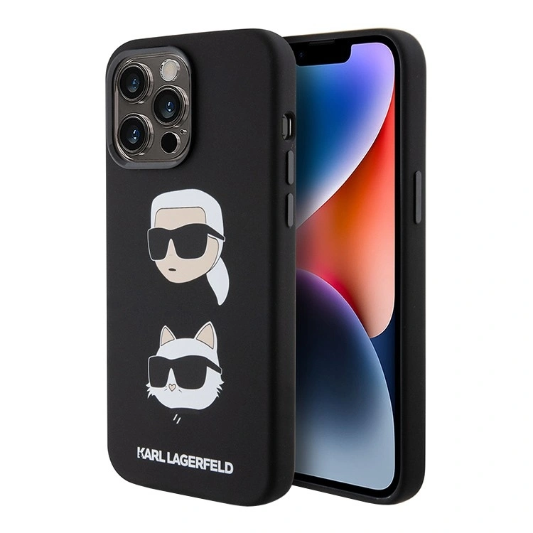 Накладка Lagerfeld для iPhone 15 Pro Liquid Silicone NFT Karl & Choupette heads Hard, Black (KLHCP15LSDHKCNK). Фото 1