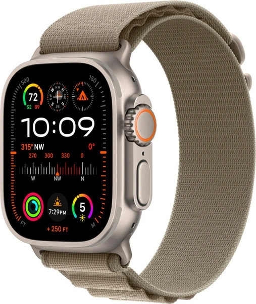 Apple Watch Ultra 2 GPS+Cellular 49mm, ремешок "Olive Alpine Loop" размер M 145-190 mm (MRFJ3). Фото 1