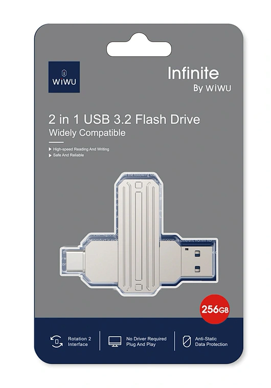 Накопитель Wiwu Infinite 2in1 USB3.2 Flash Drive USB Type-C 256Gb, Silver (Wi-FD003). Фото 5