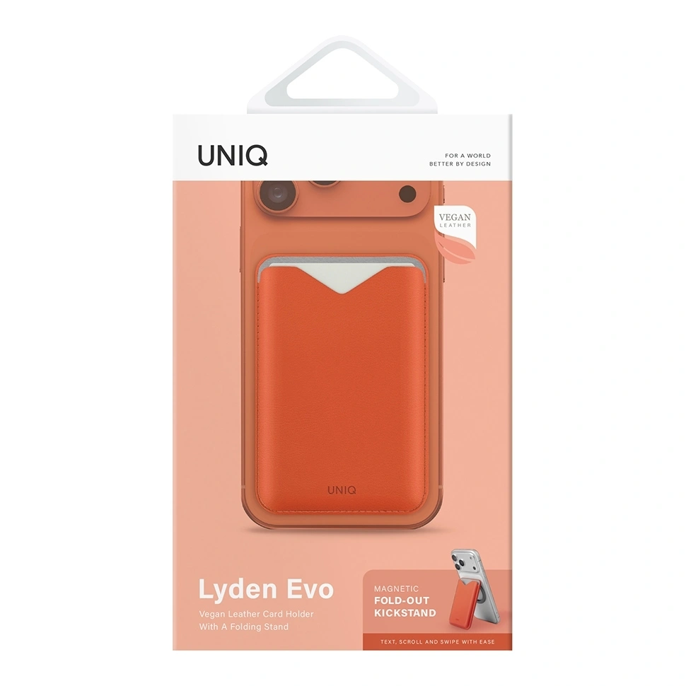 Магнитный бумажник Uniq для iPhone Lyden Evo Magnetic Card Holder, Оранжевый (LYDENEVO-FLMORG). Фото 3