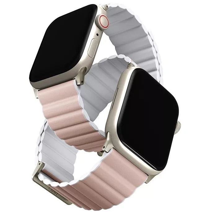 Ремешок Uniq для Apple Watch 44/45/46/49мм Revix Premium Edition Leather/Silicone, Pink/White (45MM-REVPBPNKWHT). Фото 1