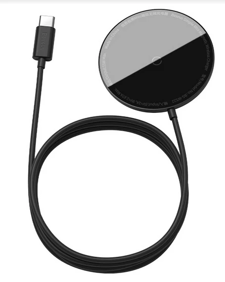 Беспроводное зарядное устройство Baseus Simple Mini Magnetic Wireless Charger c кабелем Type-C 1.5m, Чёрное (WXJK-F01)