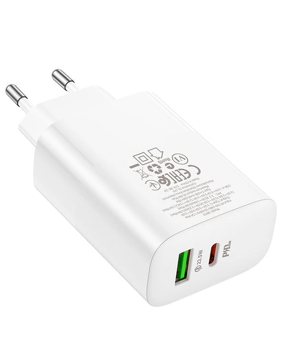 Сетевое зарядное устройство Borofone BN10 Sunlight / выход Type-C 65W + выход USB 22.5W, Белое