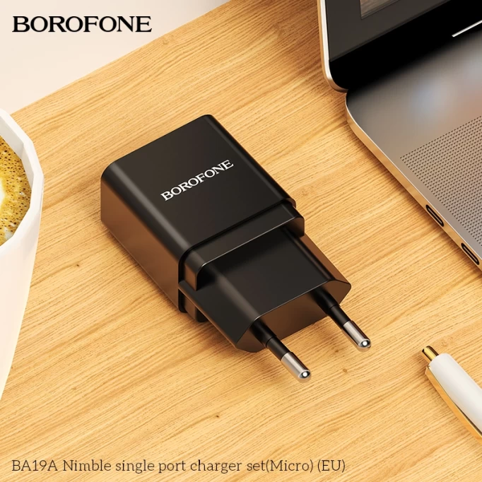 Сетевое зарядное устройство Borofone BA19A 5V/1A 1USB Nimble single port + Micro USB, Чёрное