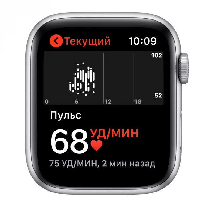 Apple Watch SE, 44 мм, серебристый алюминий, спортивный ремешок белого цвета (MYDQ)