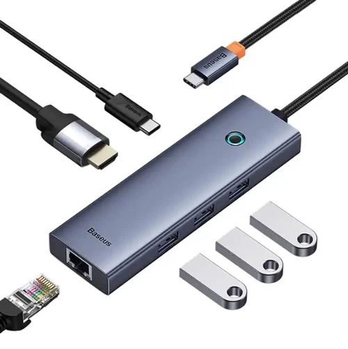 Хаб Baseus UltraJoy Series 6-Port HUB Docking Station (Type-C to HDMI4K@30Hz*1+USB 3.0*3+PD*1+RJ45*1), Тёмно-серый (B00052802811-00)